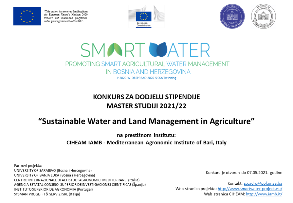 Konkurs za dodjelu stipendije – Master studij “Sustainable Water and Land Management in Agriculture” Konkurs 1024x709